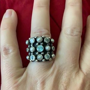 KumKum Sterling, blue zircon, pearl ring size 7.5